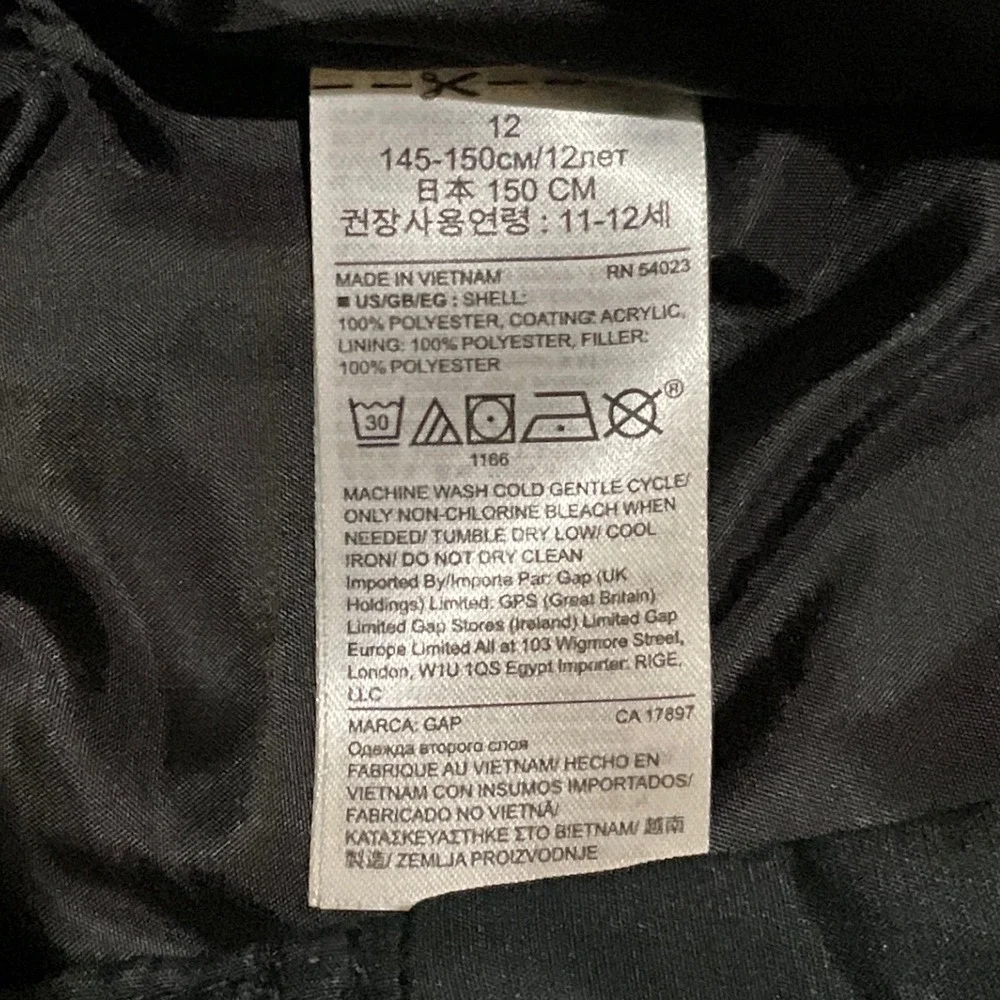 GAP Kids Black Snow Pants Waterproof Insulated Winter Ski Outdoor Unisex Size 12